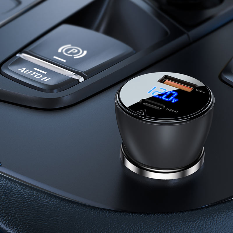 USB-A + USB-C Metal Car Charger 63W  with Digital Display - MFI Approved