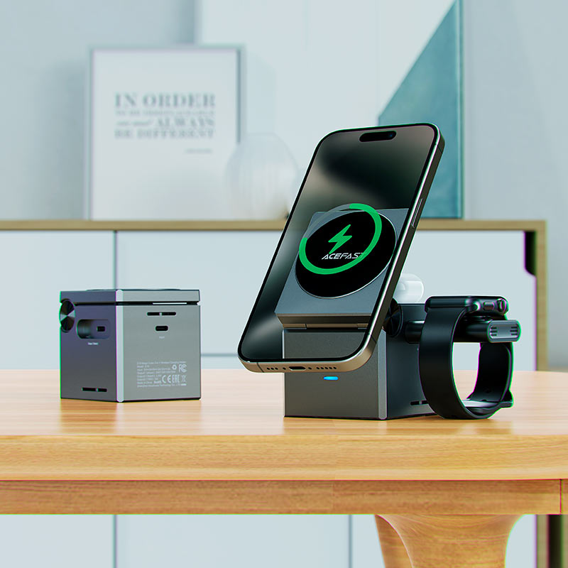 Rubik's Cube 3-in-1 Wireless Charging Holder - MFI Approved