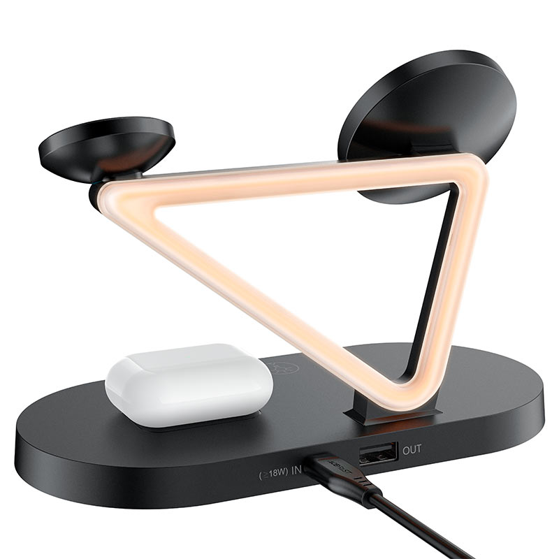 Desktop Wireless  3-in-1 Charging Holder 45W with LED Ambient Light - MFI Approved