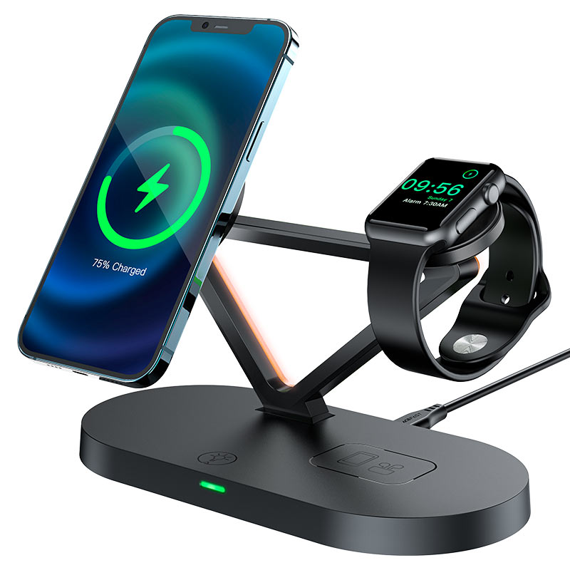 Desktop Wireless  3-in-1 Charging Holder 45W with LED Ambient Light - MFI Approved
